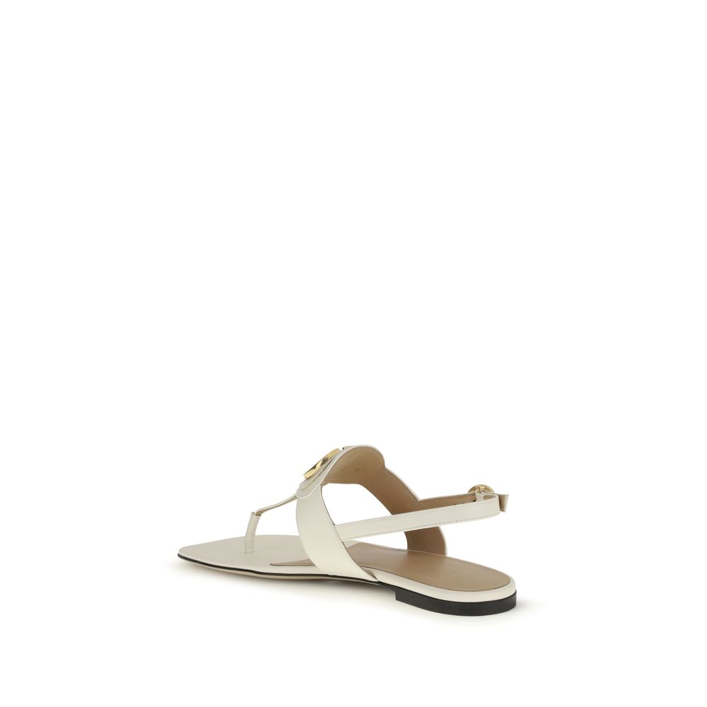 Valentino Garavani Beige Calf Leather Bos Taurus Flat Sandals - immagine 3