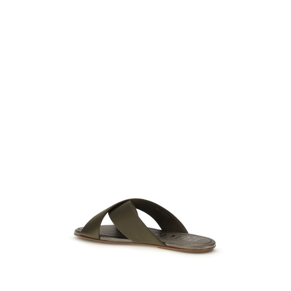 Pedro García Brown Silk Flat Sandals - immagine 3