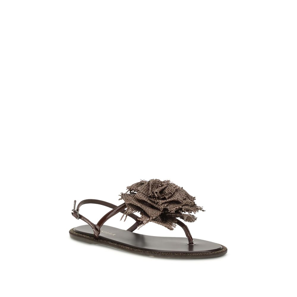 LE SILLA Brown Calf Leather Bos Taurus Flat Sandals - immagine 2