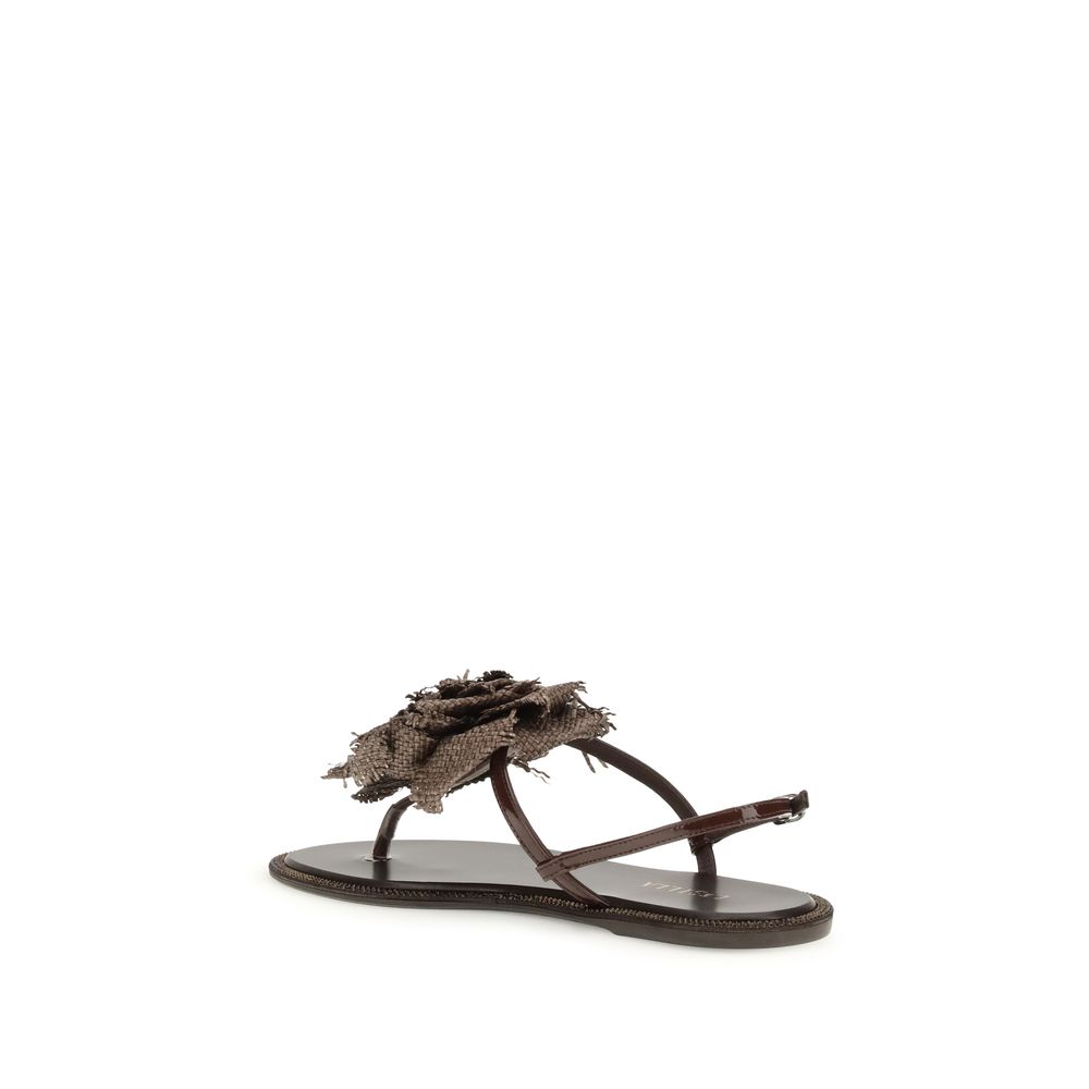 LE SILLA Brown Calf Leather Bos Taurus Flat Sandals - immagine 3