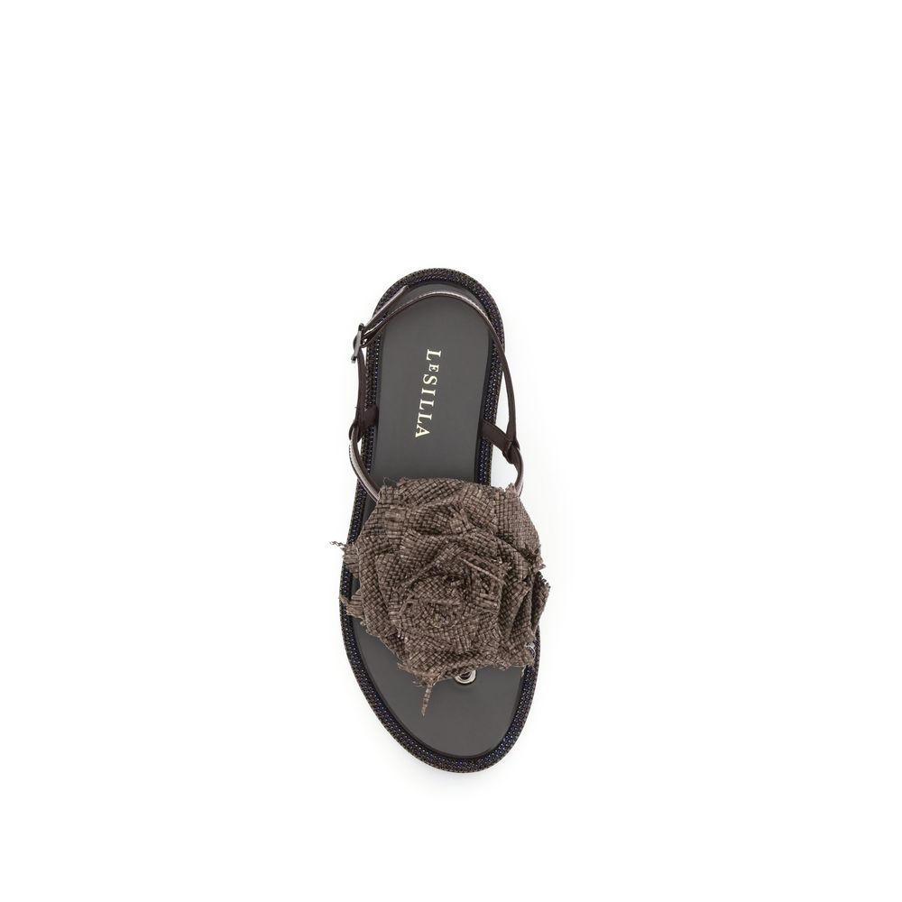 LE SILLA Brown Calf Leather Bos Taurus Flat Sandals - immagine 4