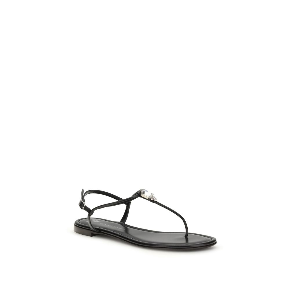 Giuseppe Zanotti Black Calf Leather Bos Taurus Flat Sandals - immagine 2