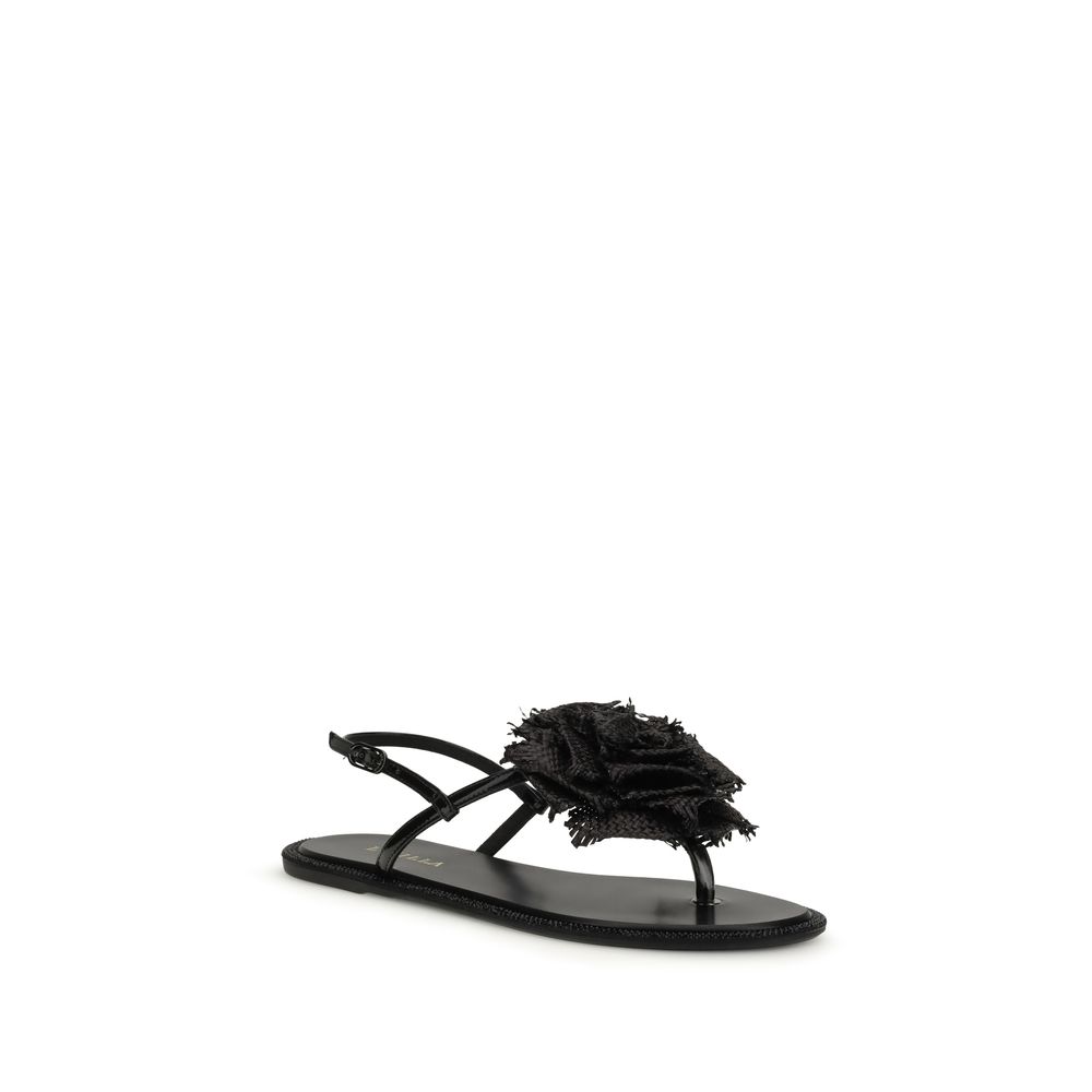 LE SILLA Black Calf Leather Bos Taurus Flat Sandals - immagine 2