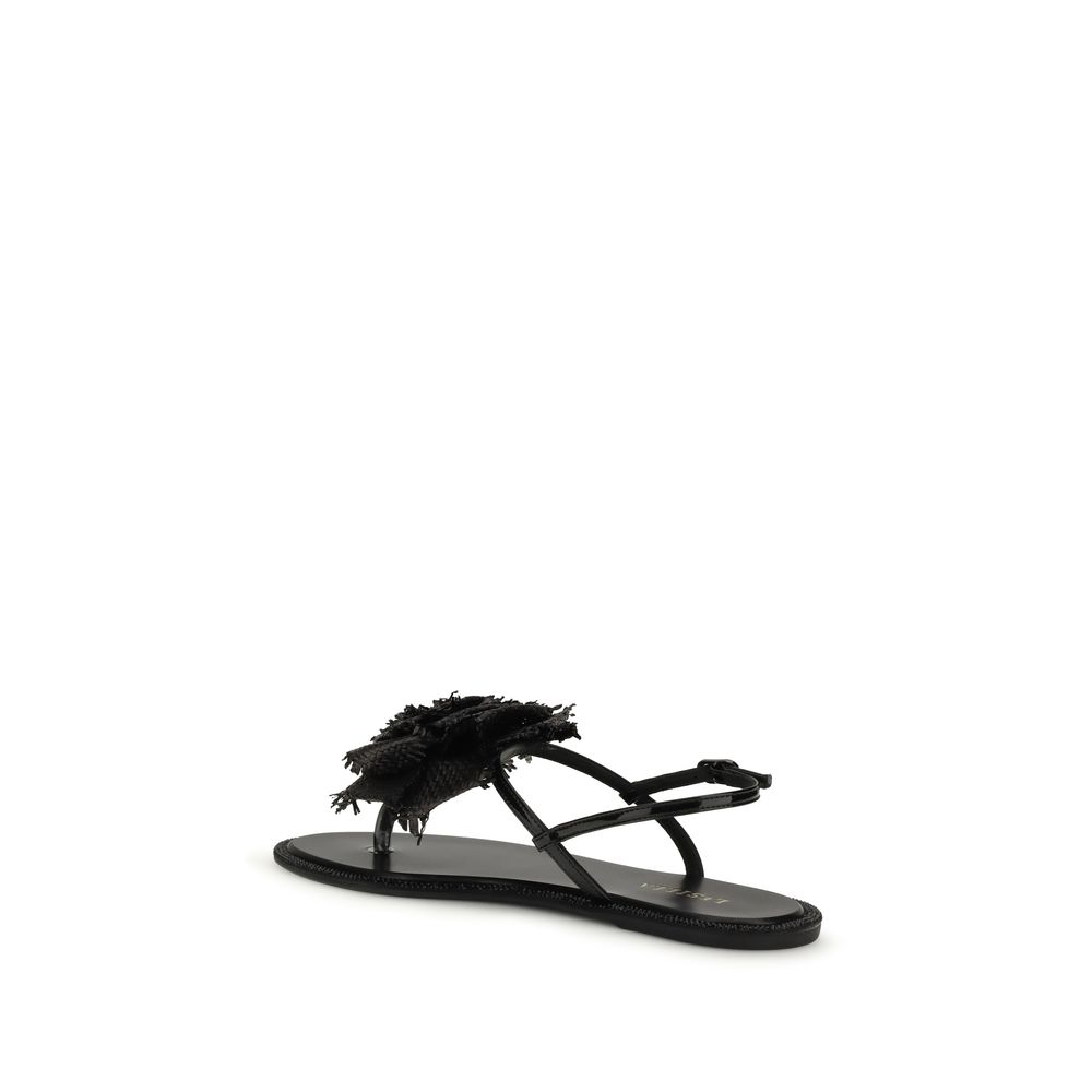 LE SILLA Black Calf Leather Bos Taurus Flat Sandals - immagine 3