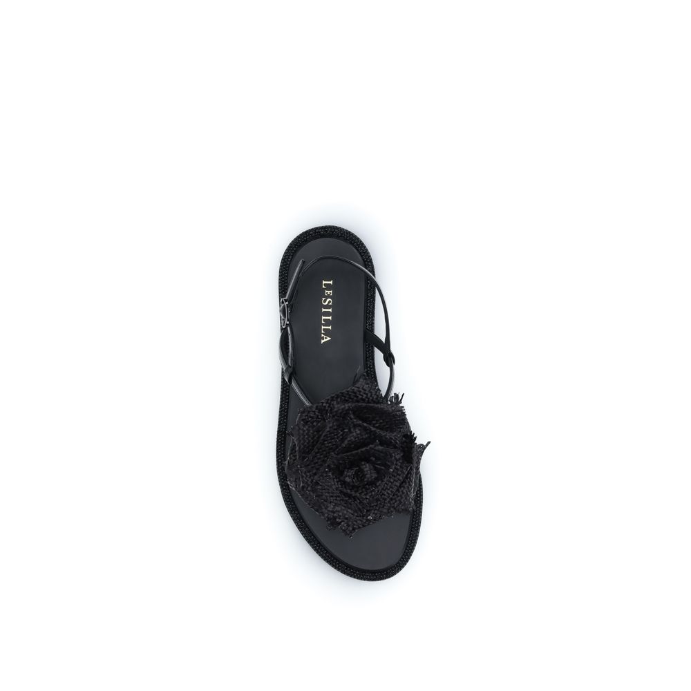 LE SILLA Black Calf Leather Bos Taurus Flat Sandals - immagine 4