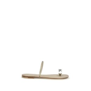 Casadei Gold Calf Leather Bos Taurus Flat Sandals