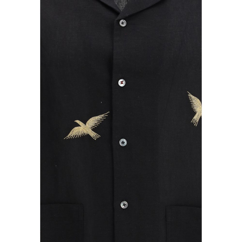 Baziszt Black Cotton Pattern Shirt - immagine 3