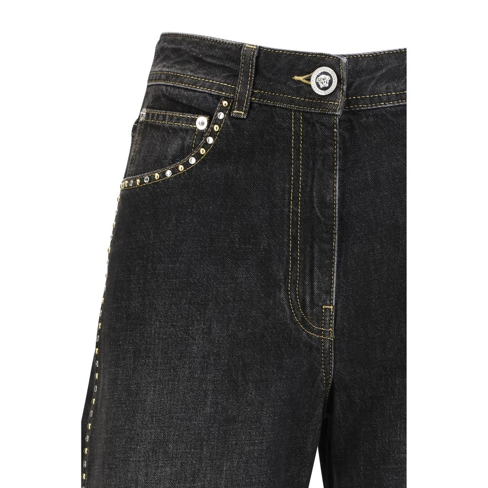 Versace Black Cotton Straight-Leg Jeans - immagine 3