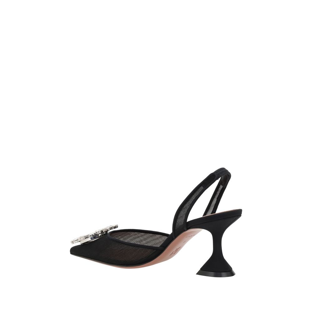Amina Muaddi Black Nylon High Heel Pumps - immagine 3