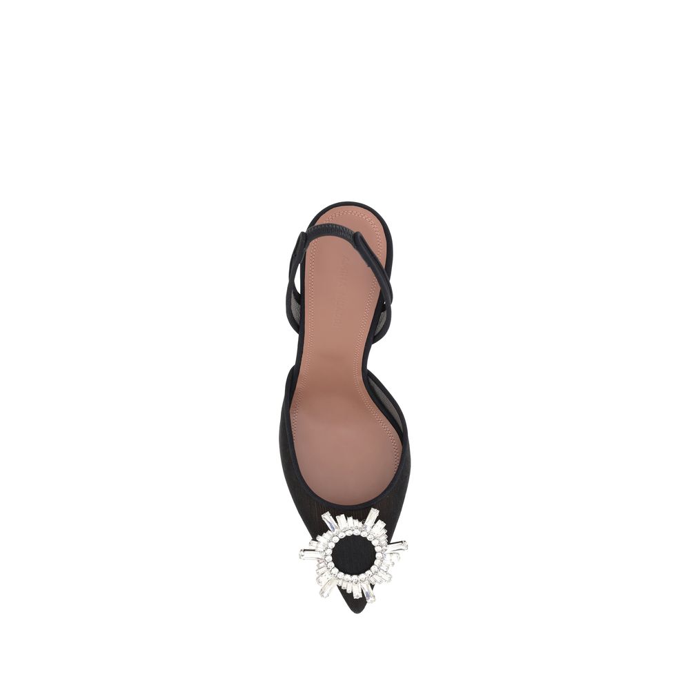 Amina Muaddi Black Nylon High Heel Pumps - immagine 4