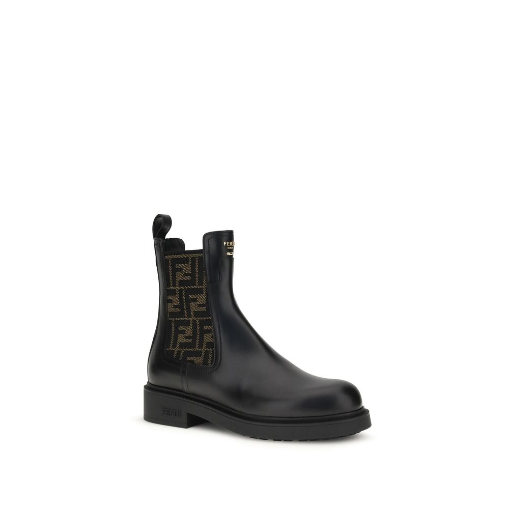 Fendi Black Calf Leather Bos Taurus Ankle Boots - immagine 2