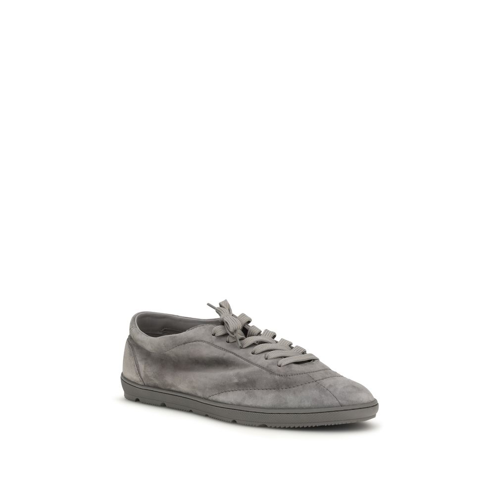 Brunello Cucinelli Gray Calf Leather Bos Taurus Low Top Sneakers - immagine 2