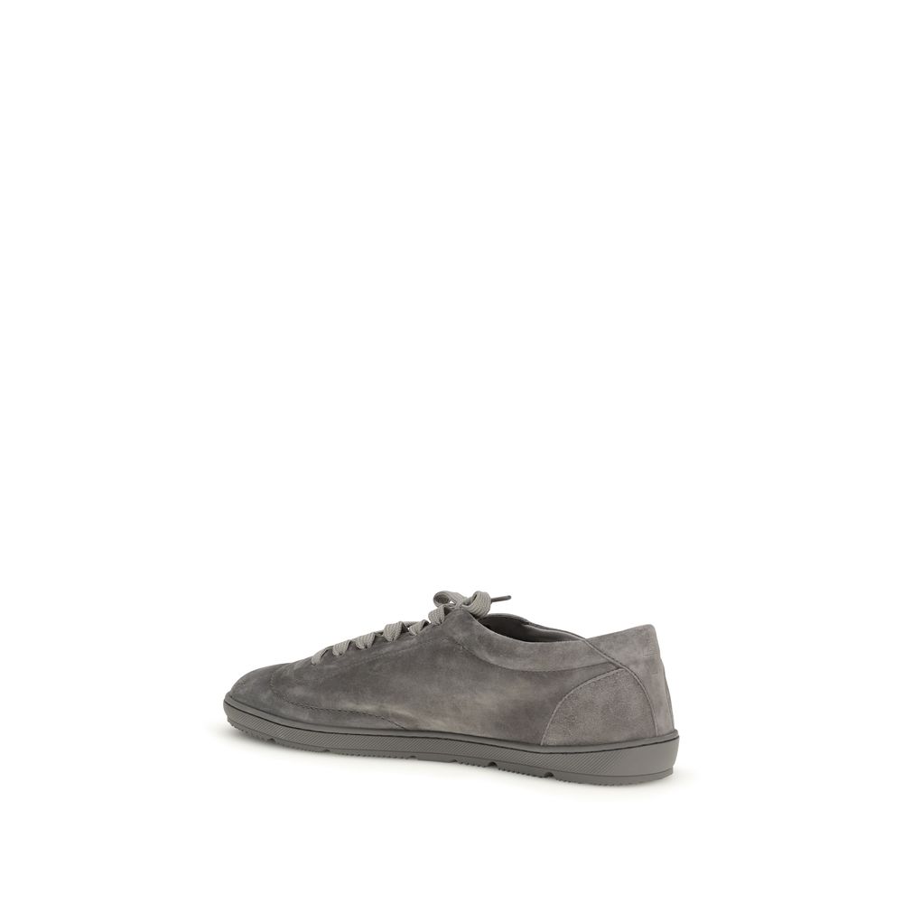 Brunello Cucinelli Gray Calf Leather Bos Taurus Low Top Sneakers - immagine 3