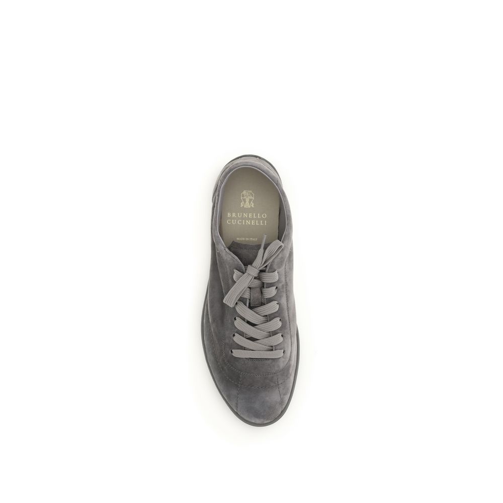 Brunello Cucinelli Gray Calf Leather Bos Taurus Low Top Sneakers - immagine 4