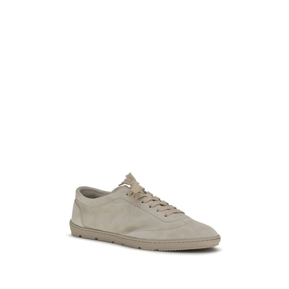 Brunello Cucinelli Beige Calf Leather Bos Taurus Low Top Sneakers - immagine 2