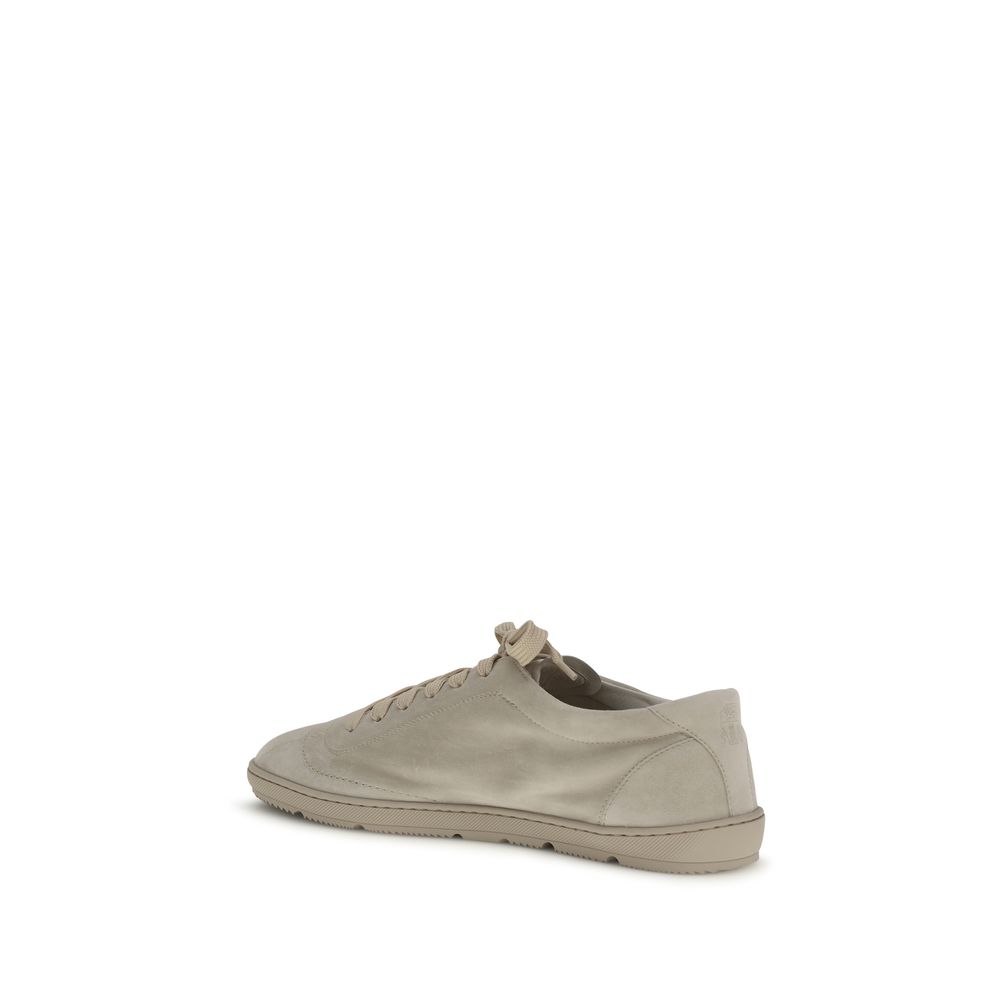 Brunello Cucinelli Beige Calf Leather Bos Taurus Low Top Sneakers - immagine 3