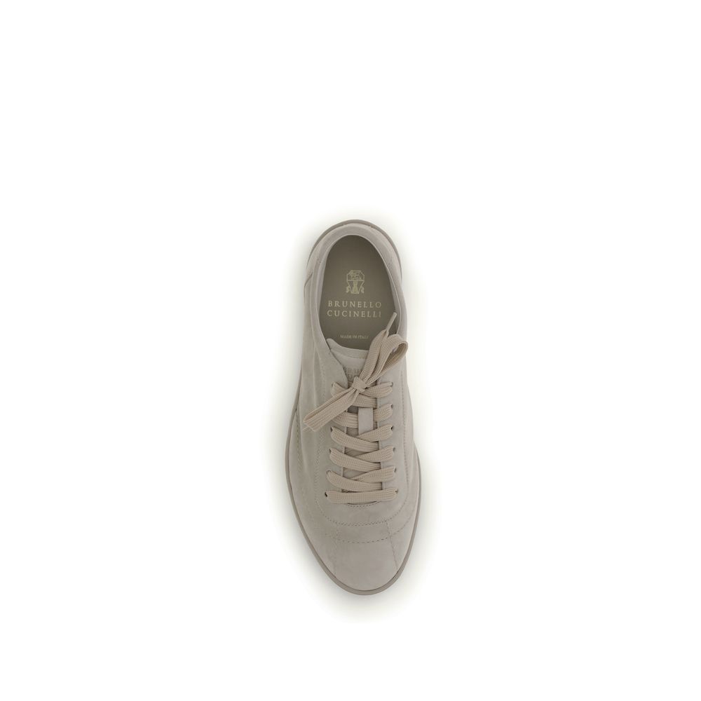Brunello Cucinelli Beige Calf Leather Bos Taurus Low Top Sneakers - immagine 4