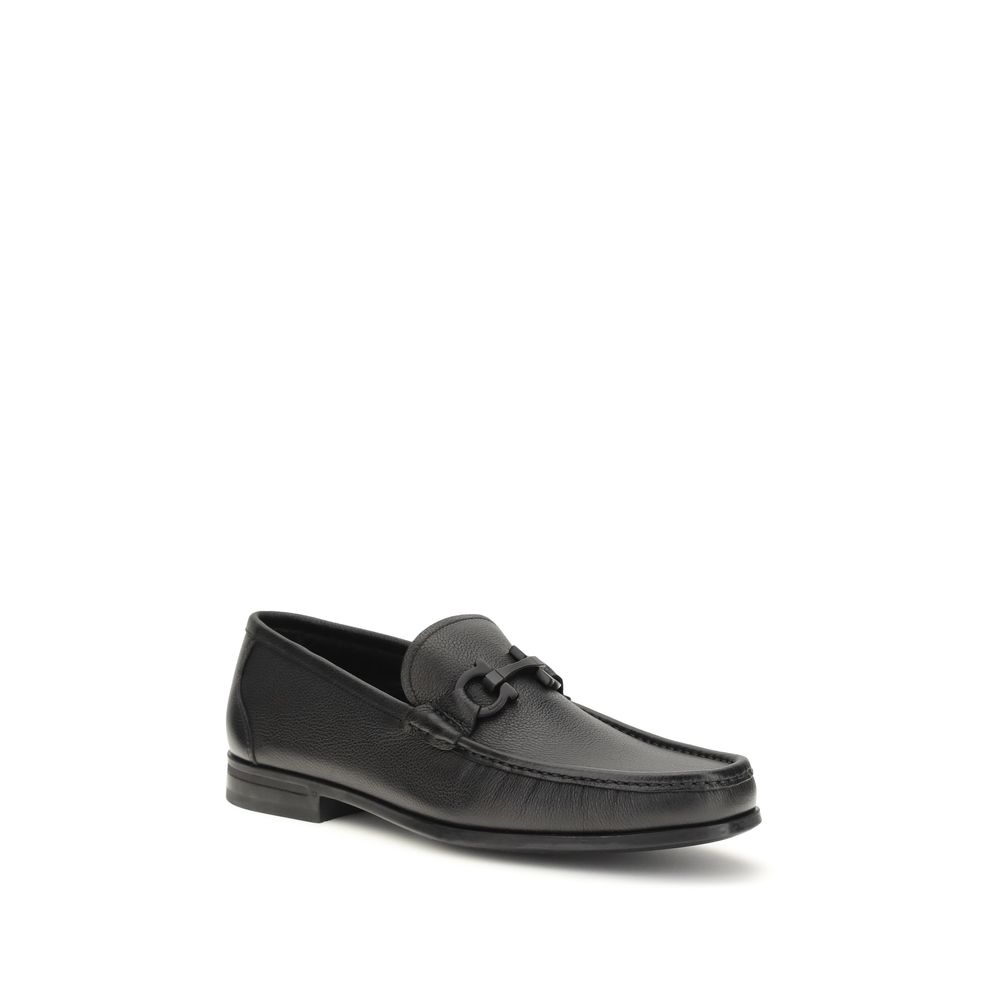 Ferragamo Black Calf Leather Bos Taurus Slip-On Loafers - immagine 2