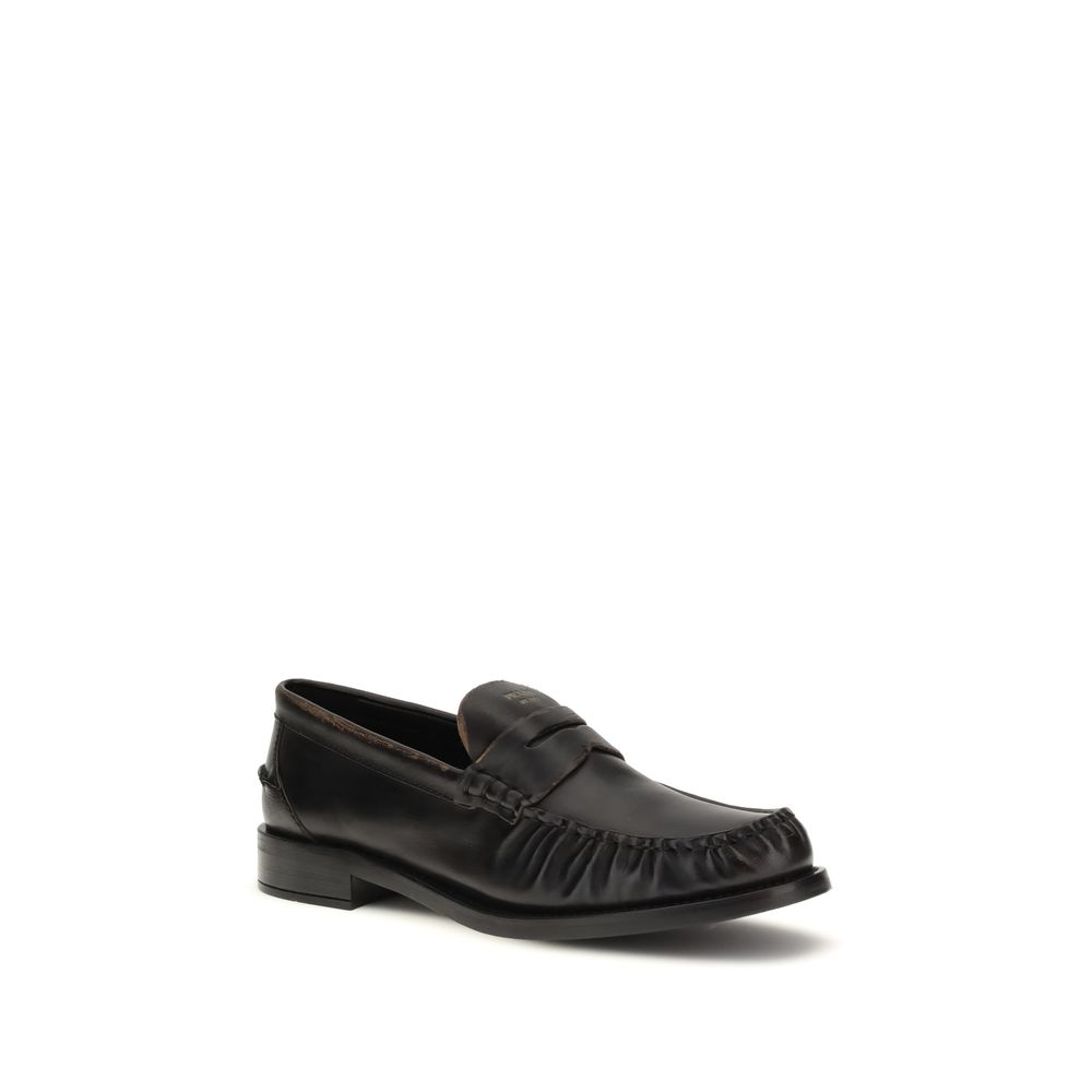 Prada Black Calf Leather Bos Taurus Slip-On Loafers - immagine 2
