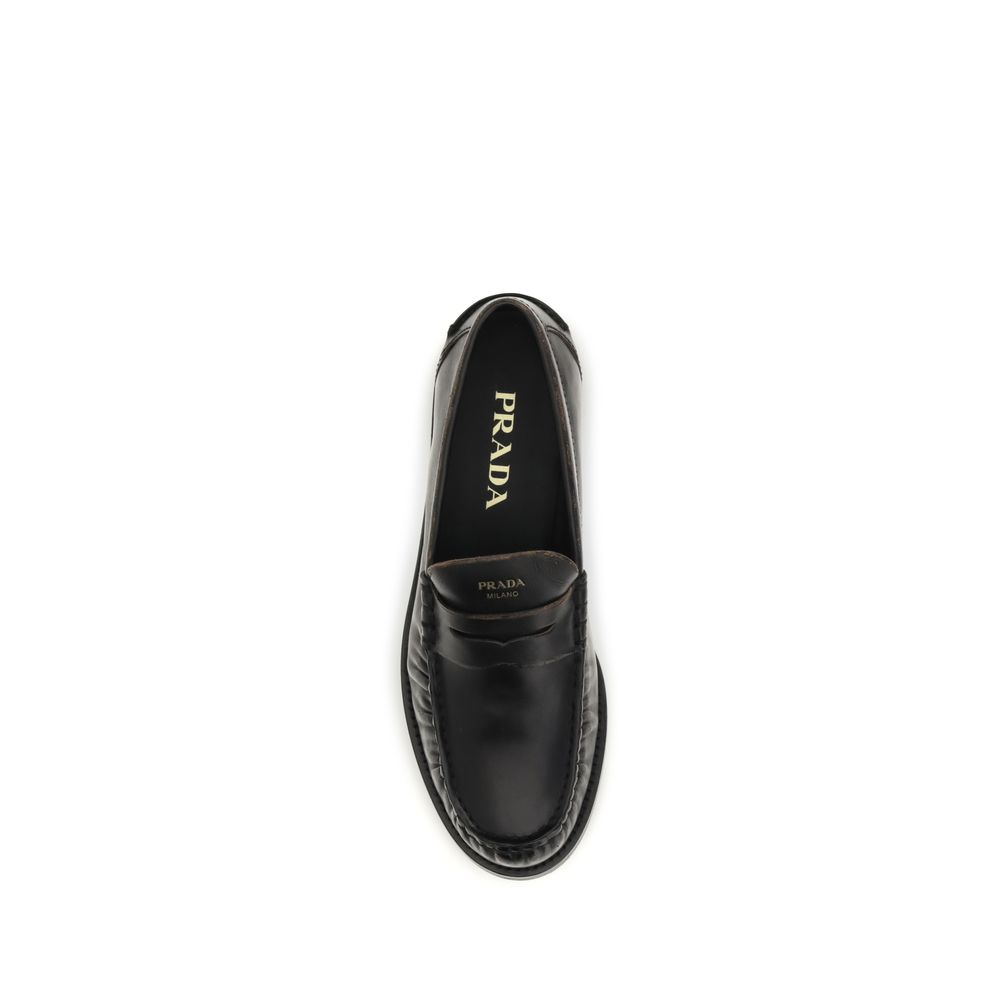 Prada Black Calf Leather Bos Taurus Slip-On Loafers - immagine 4