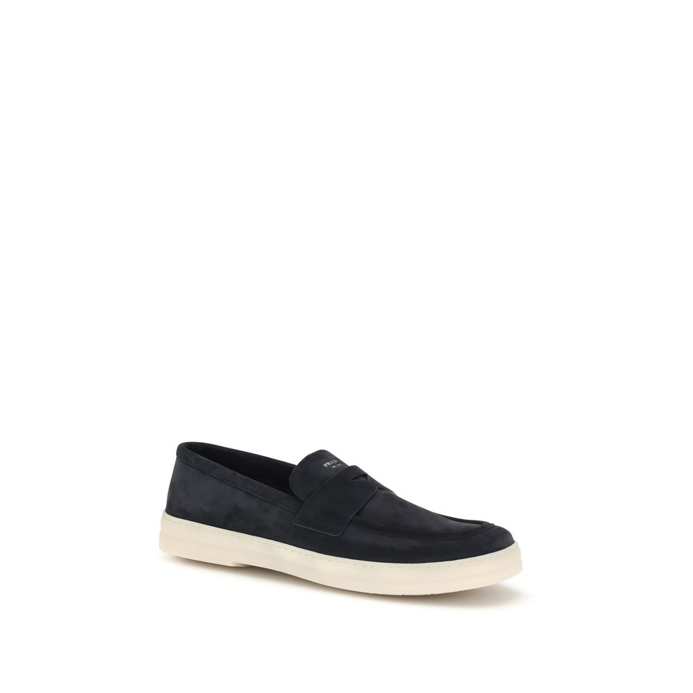 Prada Blue Calf Leather Bos Taurus Slip-On Loafers - immagine 2