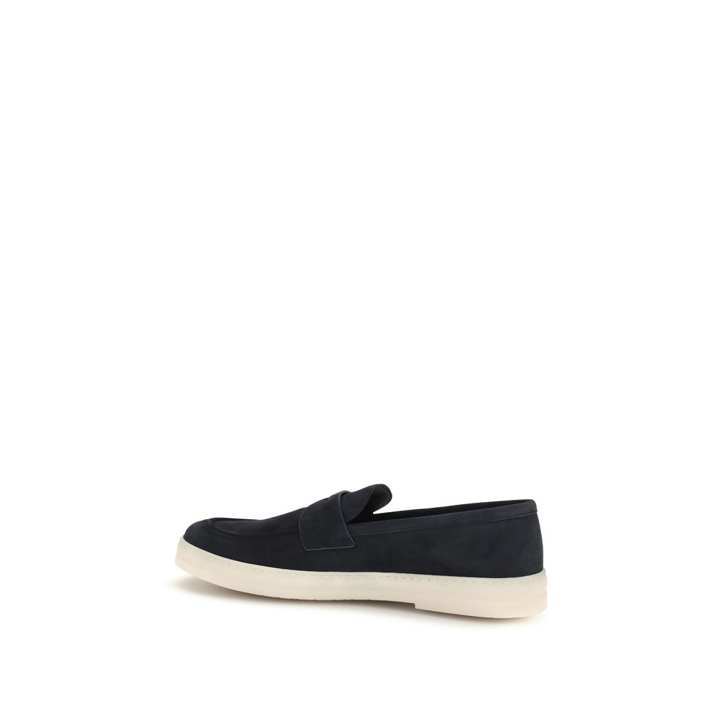 Prada Blue Calf Leather Bos Taurus Slip-On Loafers - immagine 3