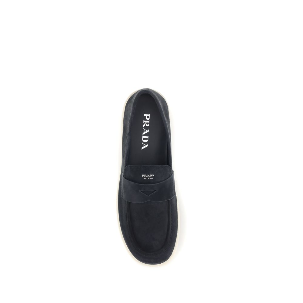 Prada Blue Calf Leather Bos Taurus Slip-On Loafers - immagine 4