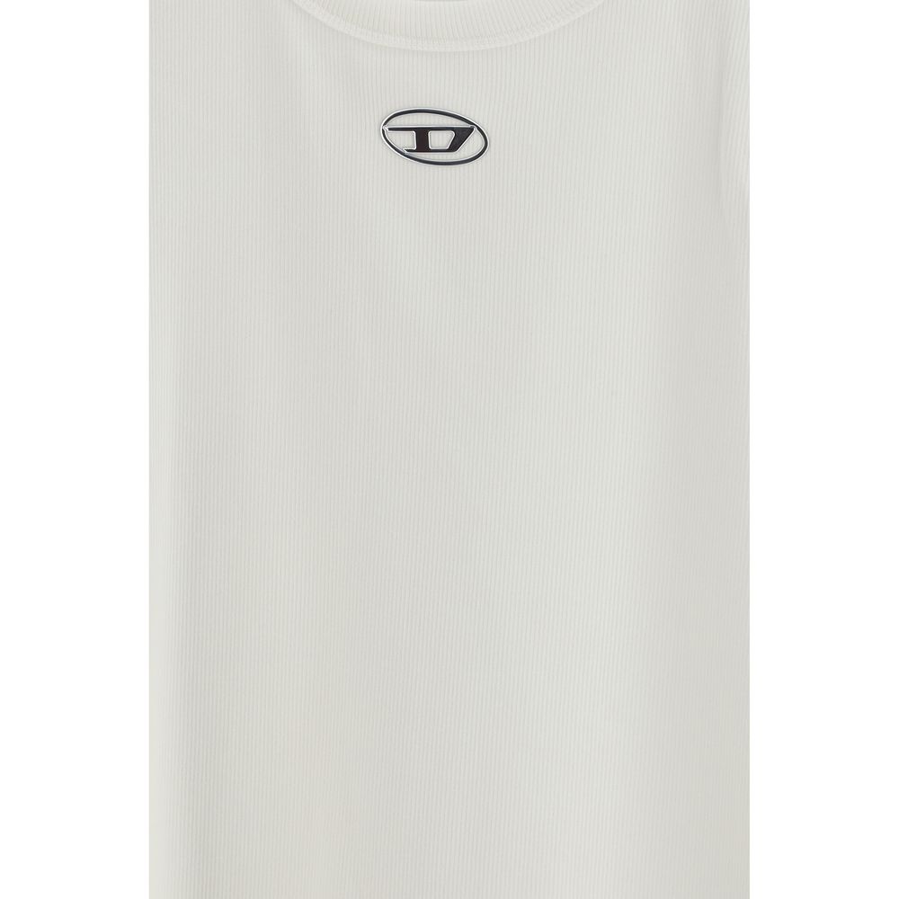 Diesel White Cotton Sleeveles T-Shirt - immagine 3