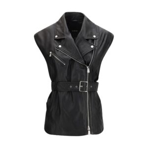 PINKO Black Goatskin Sleeveless Jacket