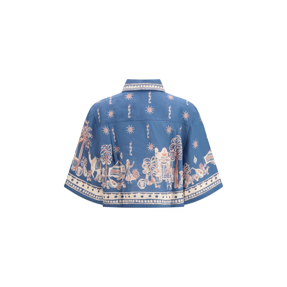 Alemais Blue Linen Pattern Shirt - immagine 2