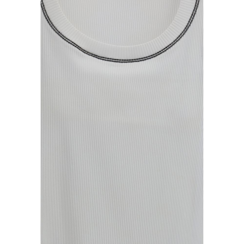 Brunello Cucinelli White Cotton Sleeveles T-Shirt - immagine 3