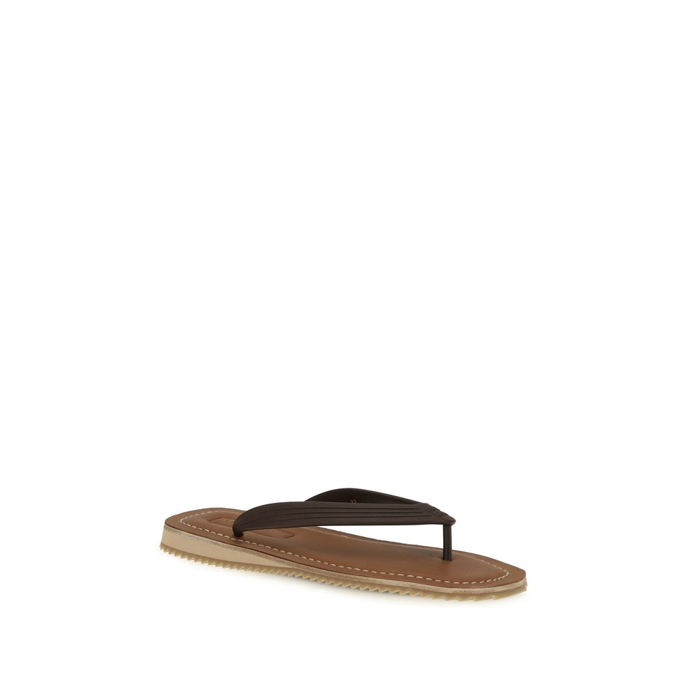 Miu Miu Brown Calf Leather Bos Taurus Flip-Flop Sandals - immagine 2