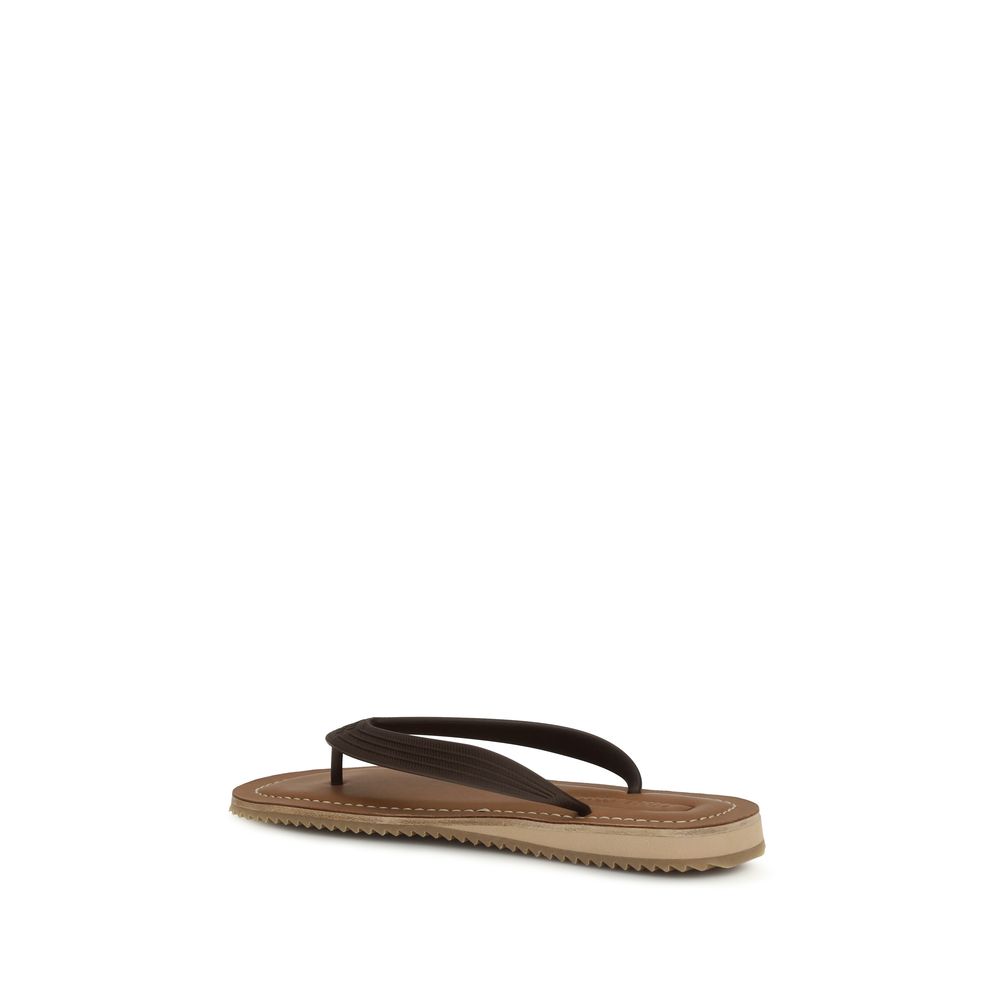 Miu Miu Brown Calf Leather Bos Taurus Flip-Flop Sandals - immagine 3