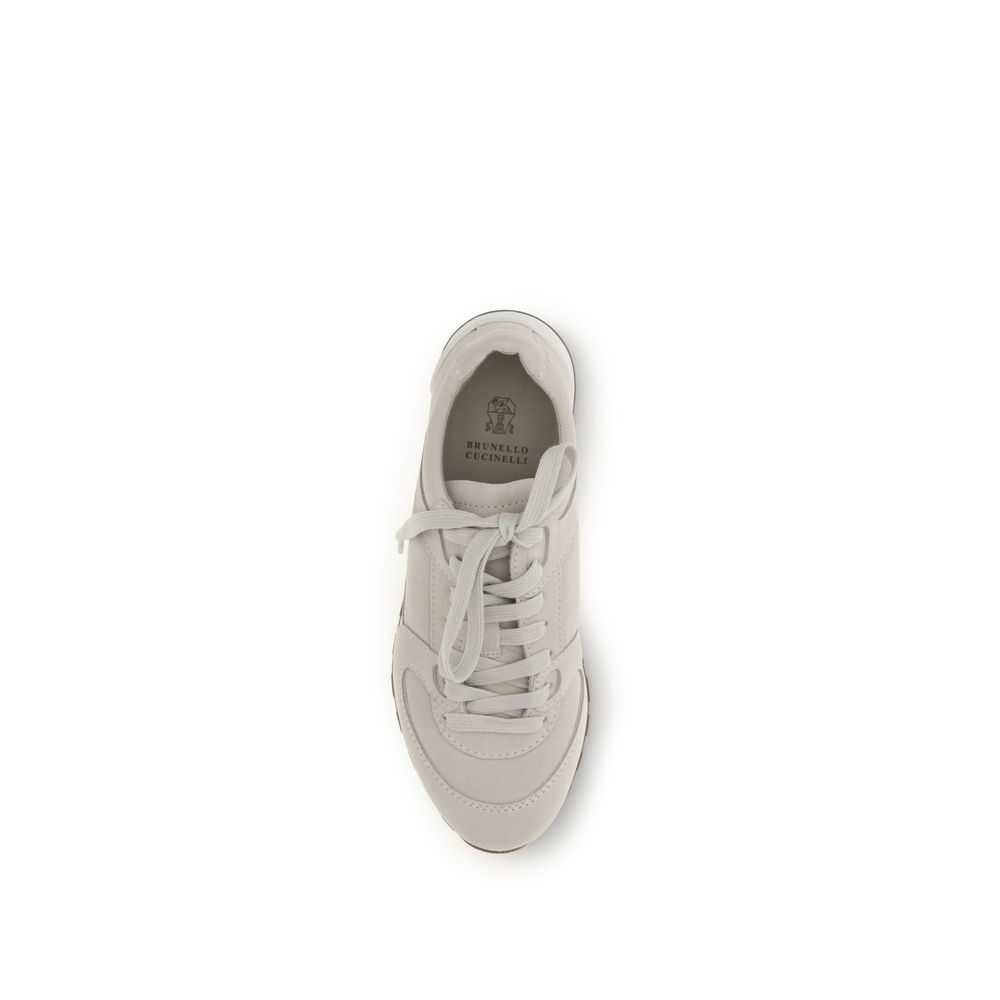 Brunello Cucinelli Beige Calf Leather Bos Taurus Low Top Sneakers - immagine 4