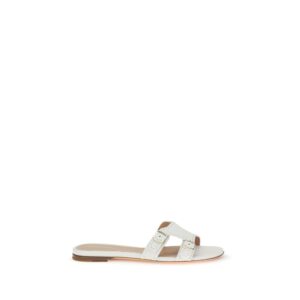 Santoni White Calf Leather Bos Taurus Flat Sandals