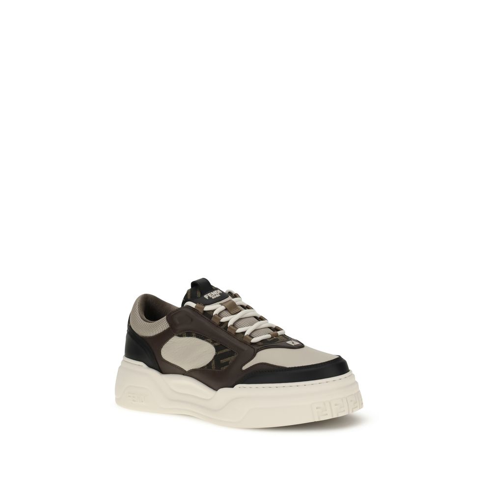 Fendi Black Calf Leather Bos Taurus Chunky Sneakers - immagine 2
