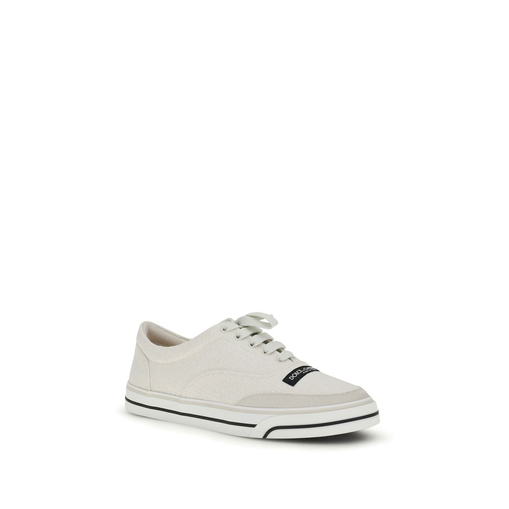 Dolce & Gabbana White Linen Low Top Sneakers - immagine 2