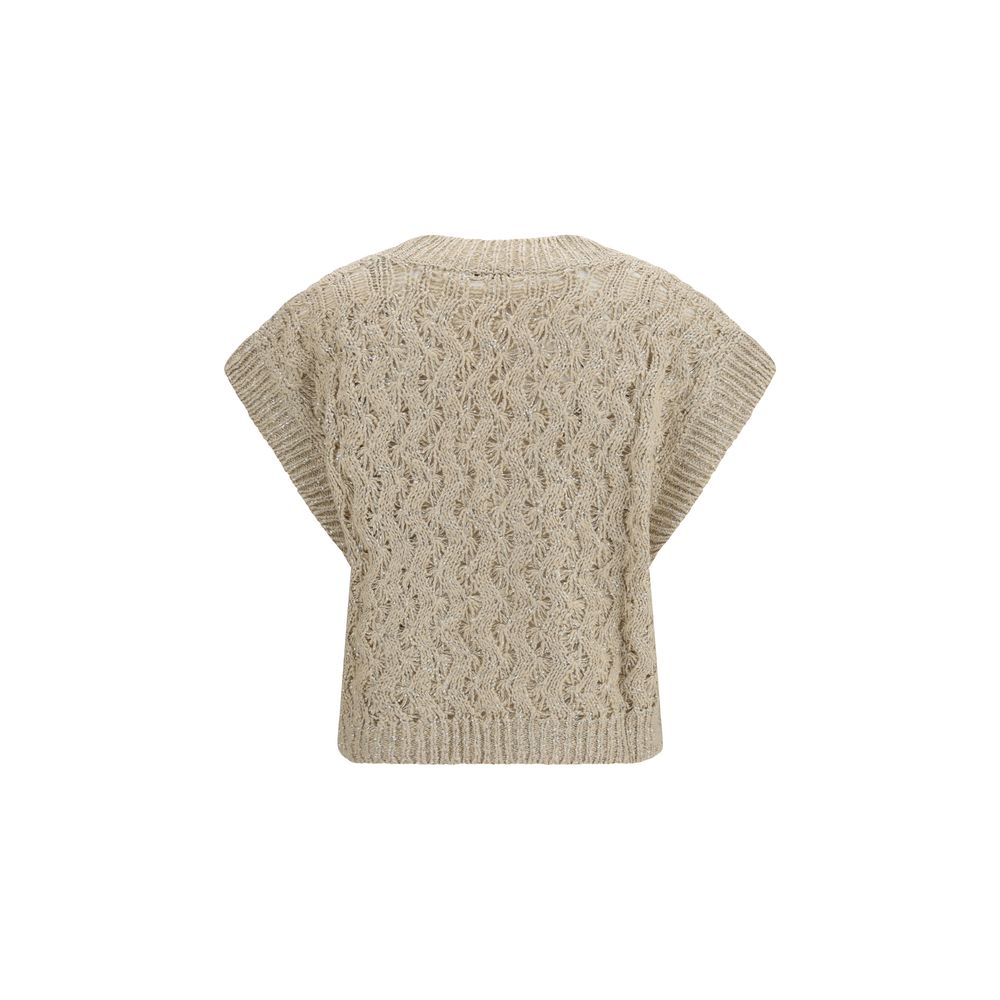 Brunello Cucinelli Beige Silk Sleeveles Sweater - immagine 2