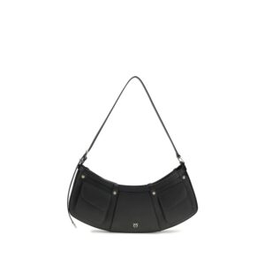 PINKO Black Calf Leather Bos Taurus Shoulder Bag