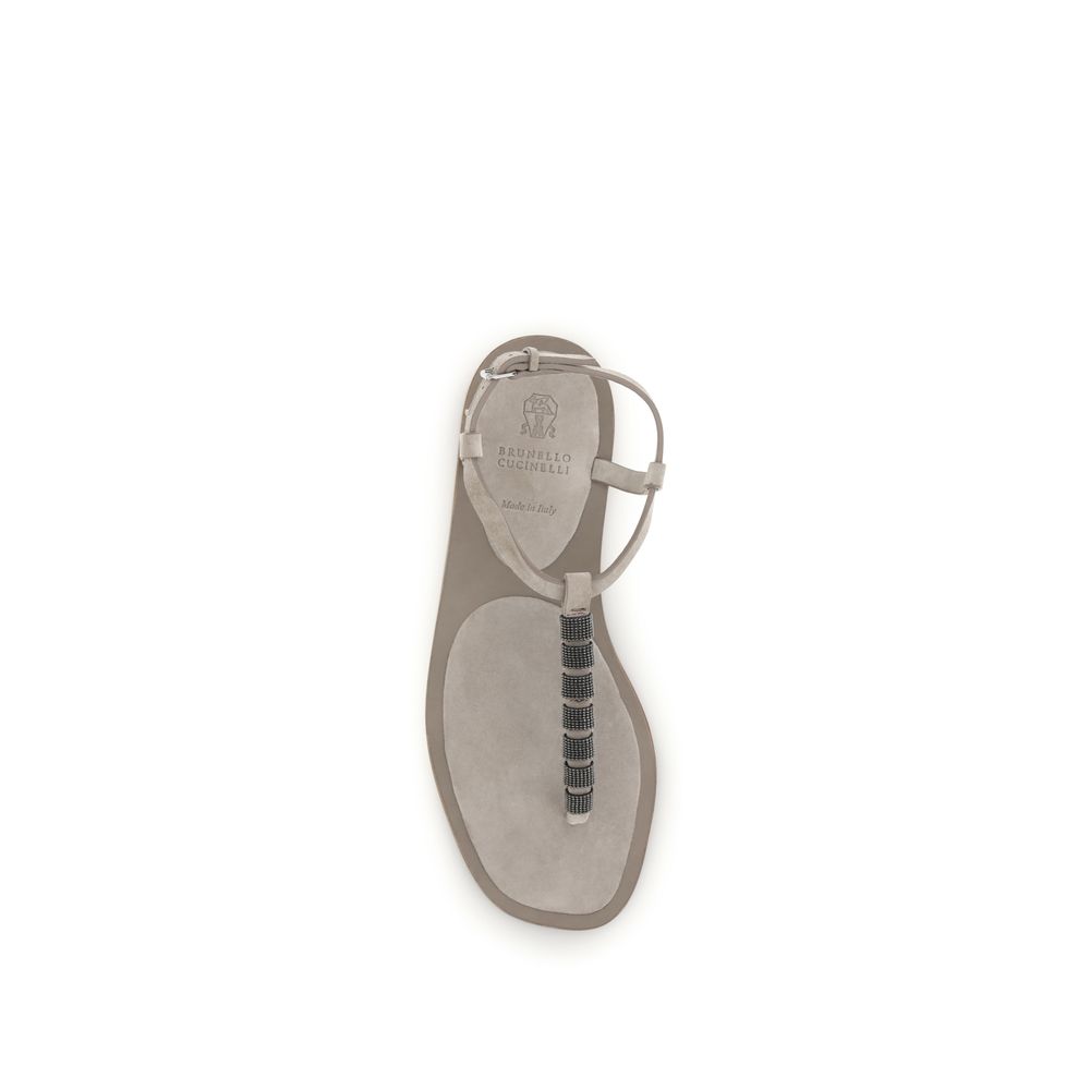 Brunello Cucinelli Beige Calf Leather Bos Taurus Flat Sandals - immagine 4