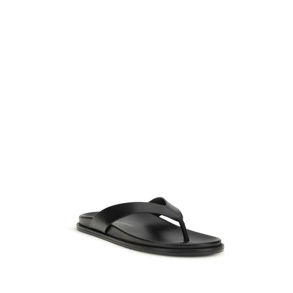 Stuart Weitzman Black Calf Leather Bos Taurus Flip-Flop Sandals - immagine 2