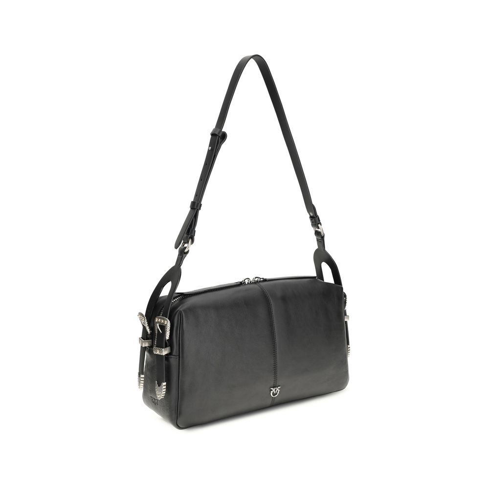 PINKO Black Calf Leather Bos Taurus Shoulder Bag - immagine 2