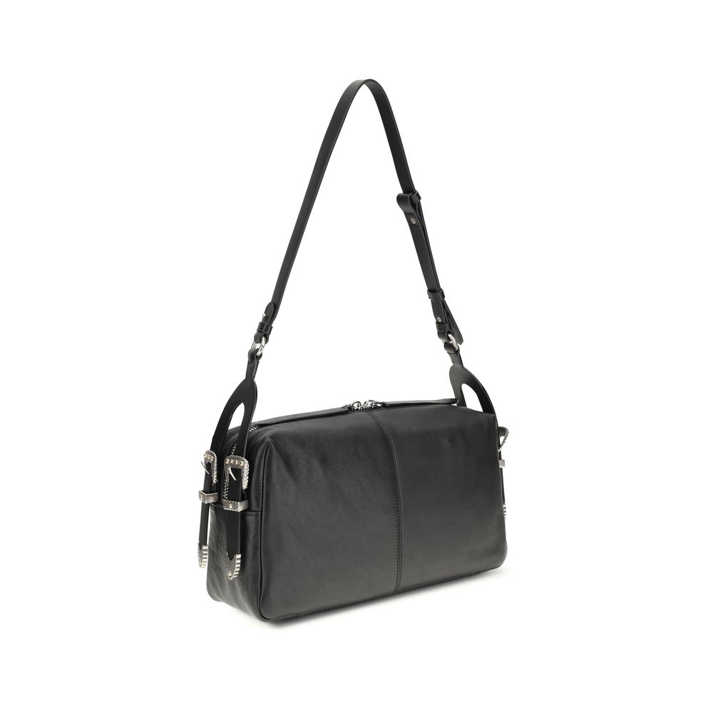 PINKO Black Calf Leather Bos Taurus Shoulder Bag - immagine 3