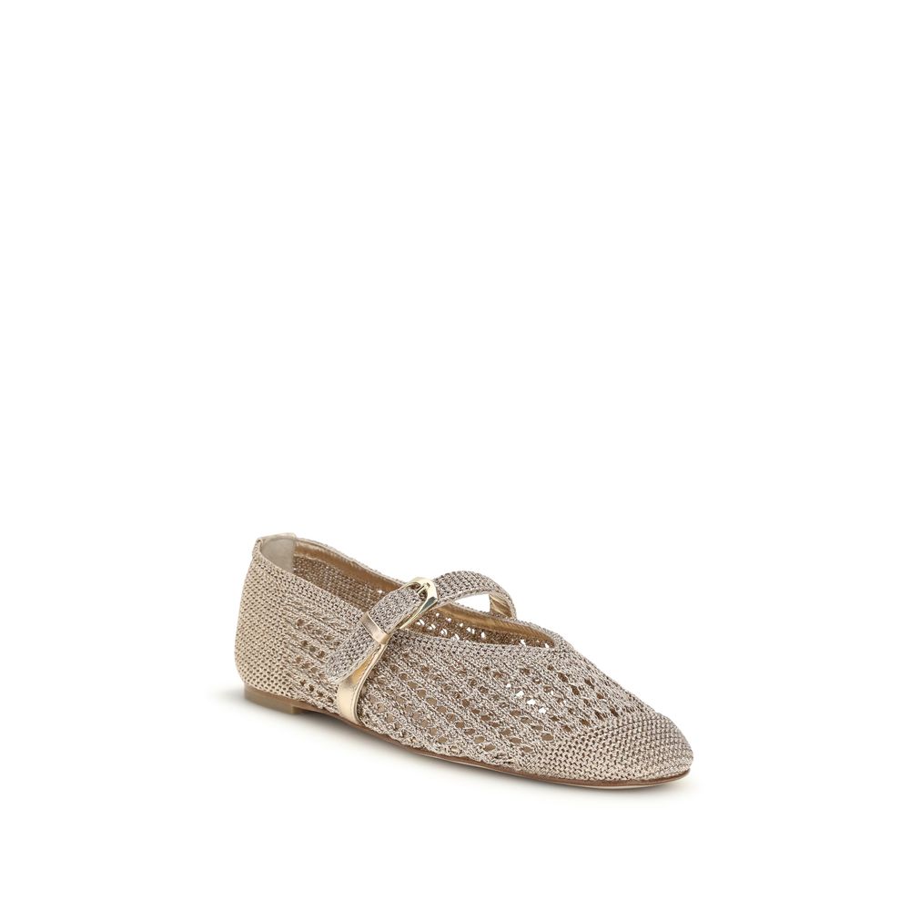 Stuart Weitzman Gold Fabric Ballet Flats - immagine 2