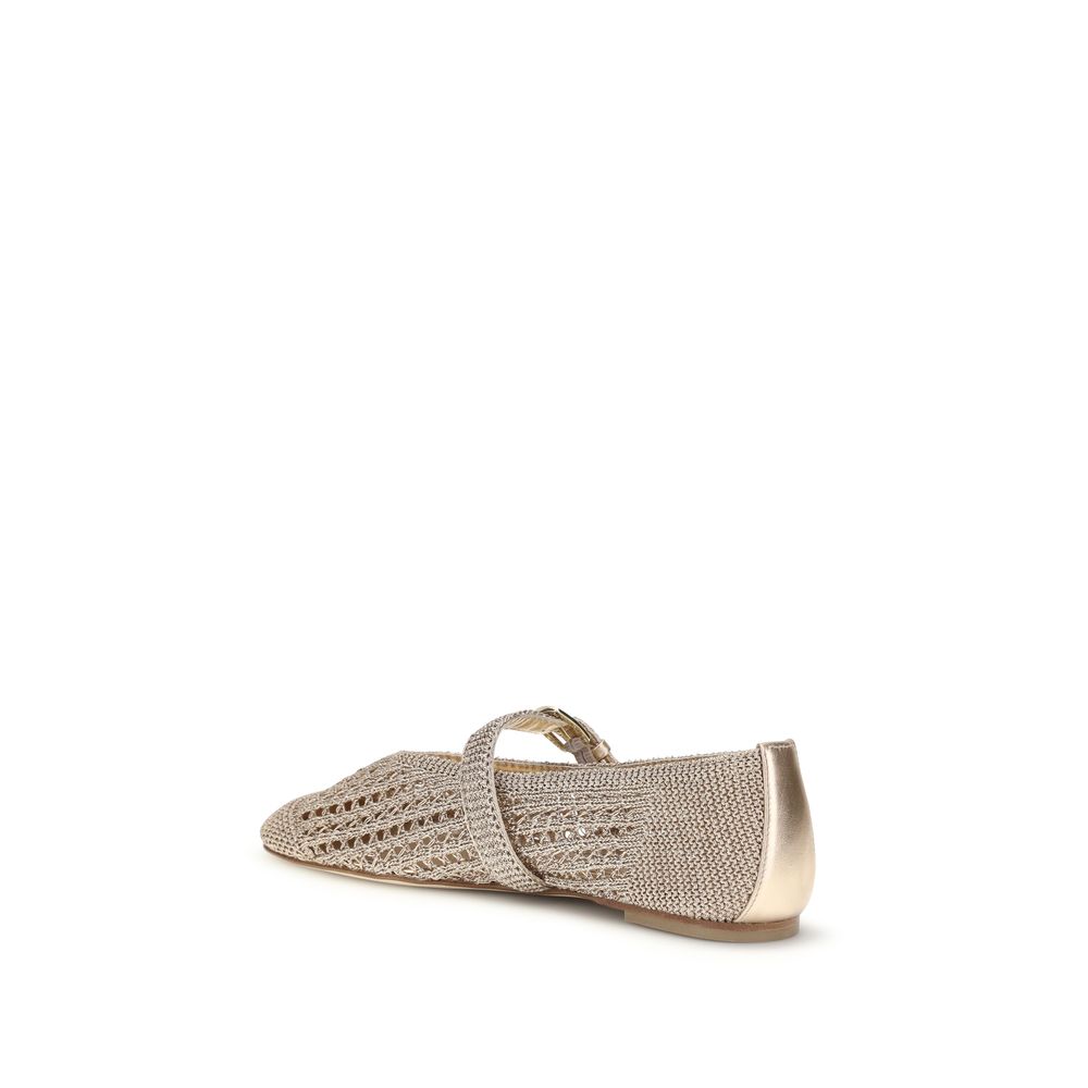 Stuart Weitzman Gold Fabric Ballet Flats - immagine 3