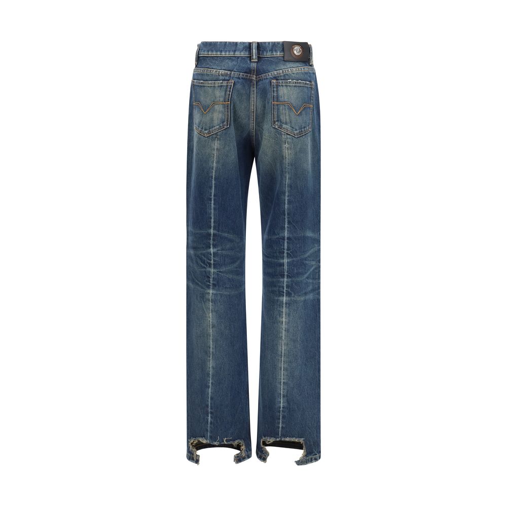 Versace Blue Cotton Straight-Leg Jeans - immagine 2