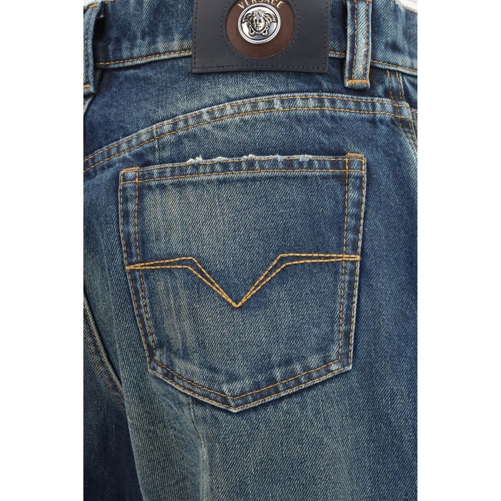 Versace Blue Cotton Straight-Leg Jeans - immagine 3