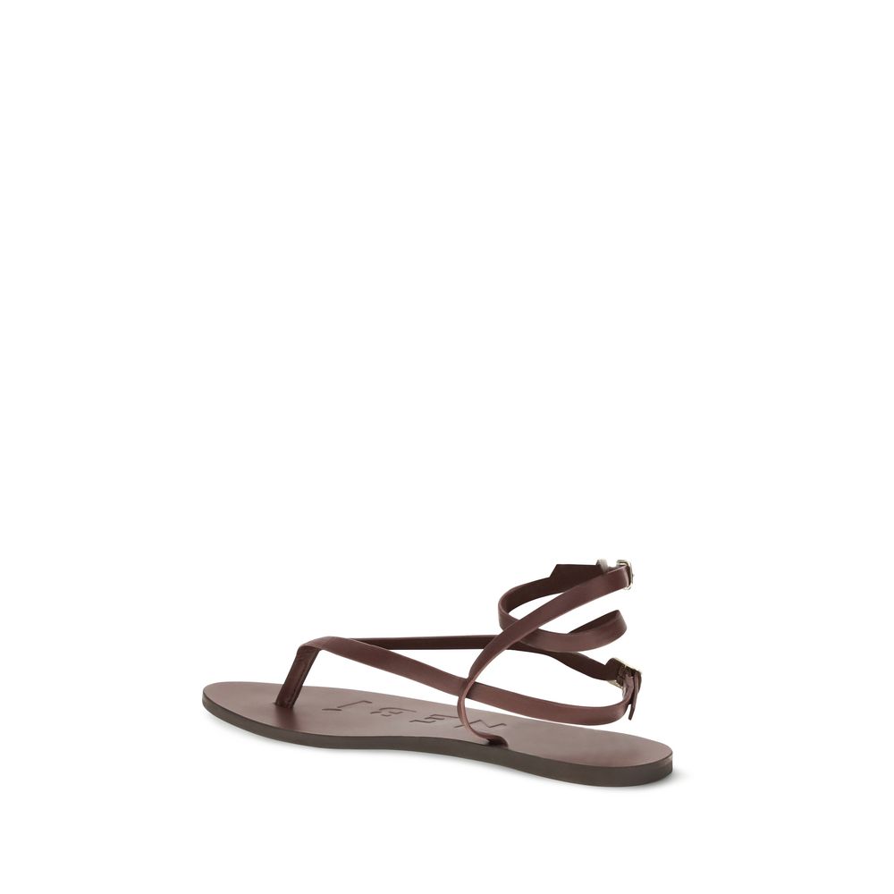 Manebi Brown Calf Leather Bos Taurus Flat Sandals - immagine 3