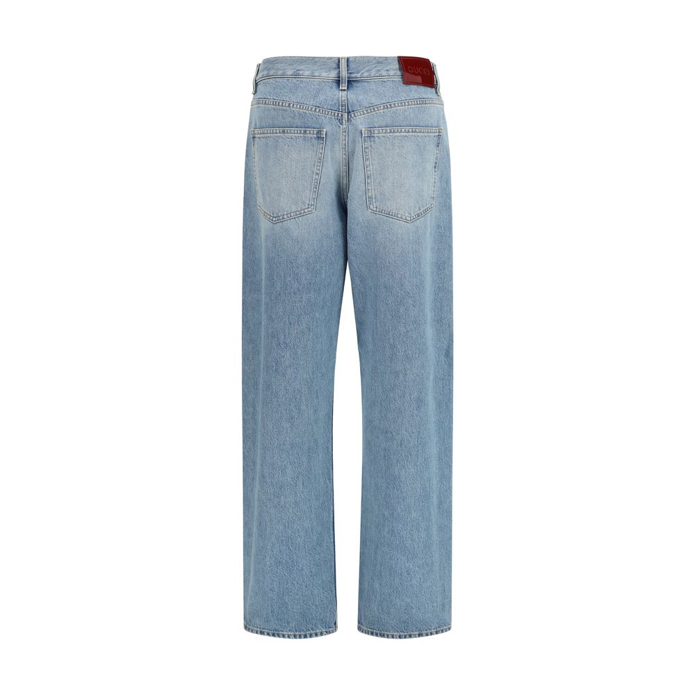 Gucci Blue Cotton Straight-Leg Jeans - immagine 2