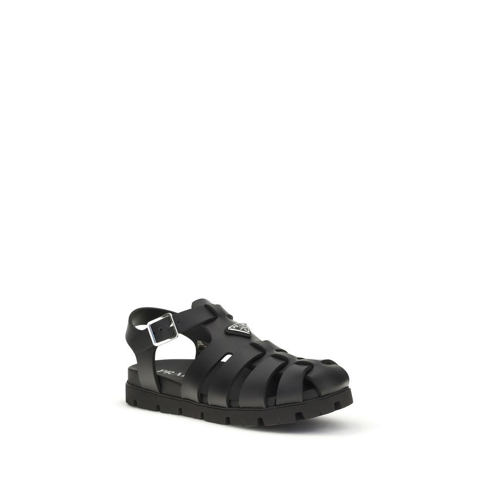 Prada Black Calf Leather Bos Taurus Flat Sandals - immagine 2